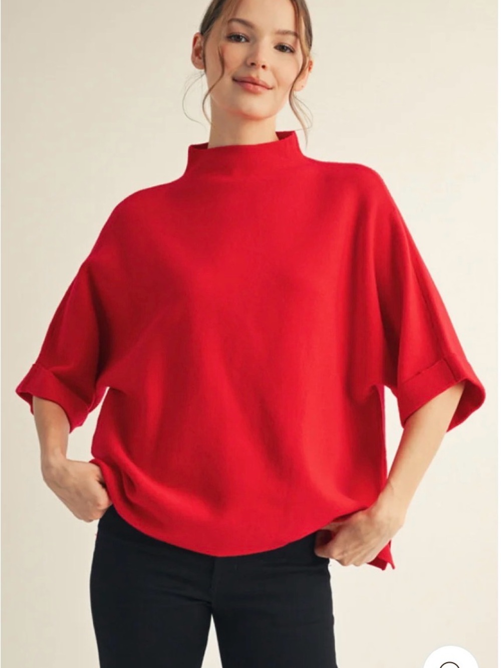 JODIFL Elbow Sleeve Boxy Sweater Knit Top Pullover Red Loose Fit Sz Medium
